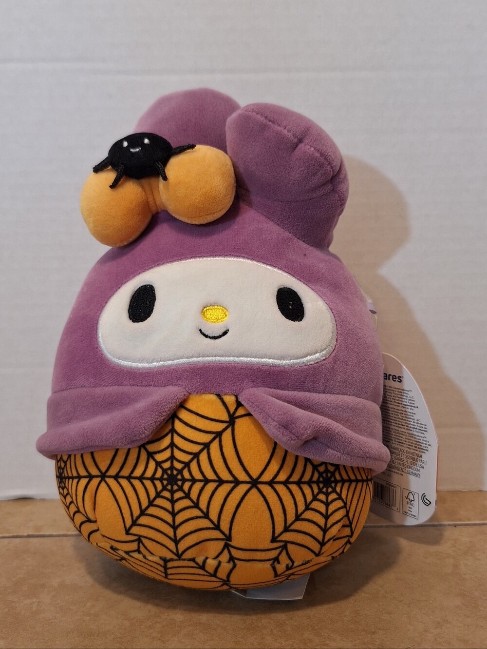 Sanrio My Melody Squishmallows Halloween Plush Spider Web Orange Bow Purple 9"